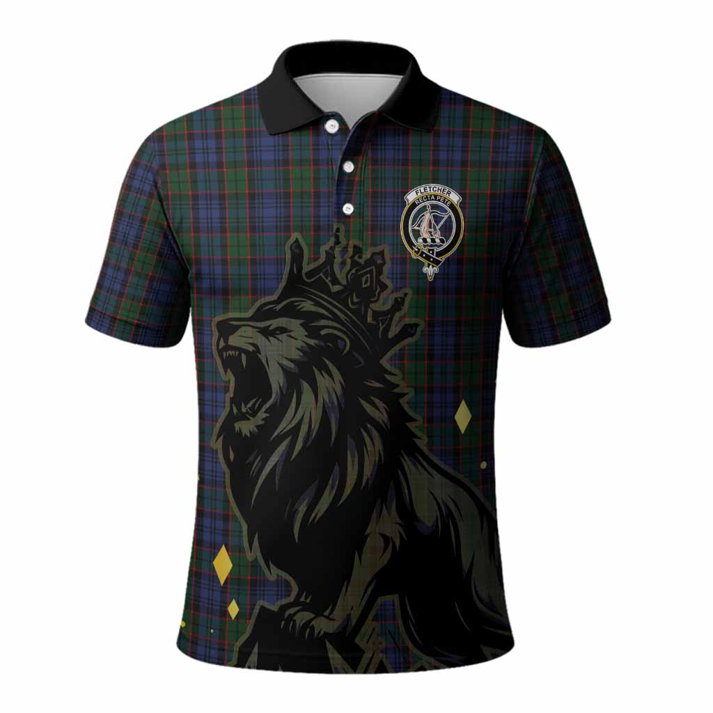 Fletcher Tartan Family Crest Polo Shirt Crowned Lion Roaring
