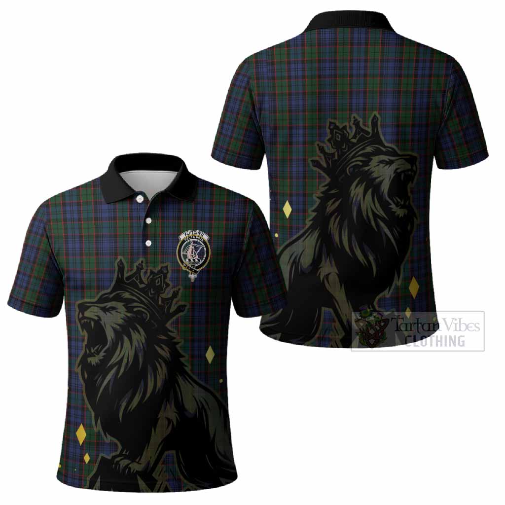Fletcher Tartan Family Crest Polo Shirt Crowned Lion Roaring