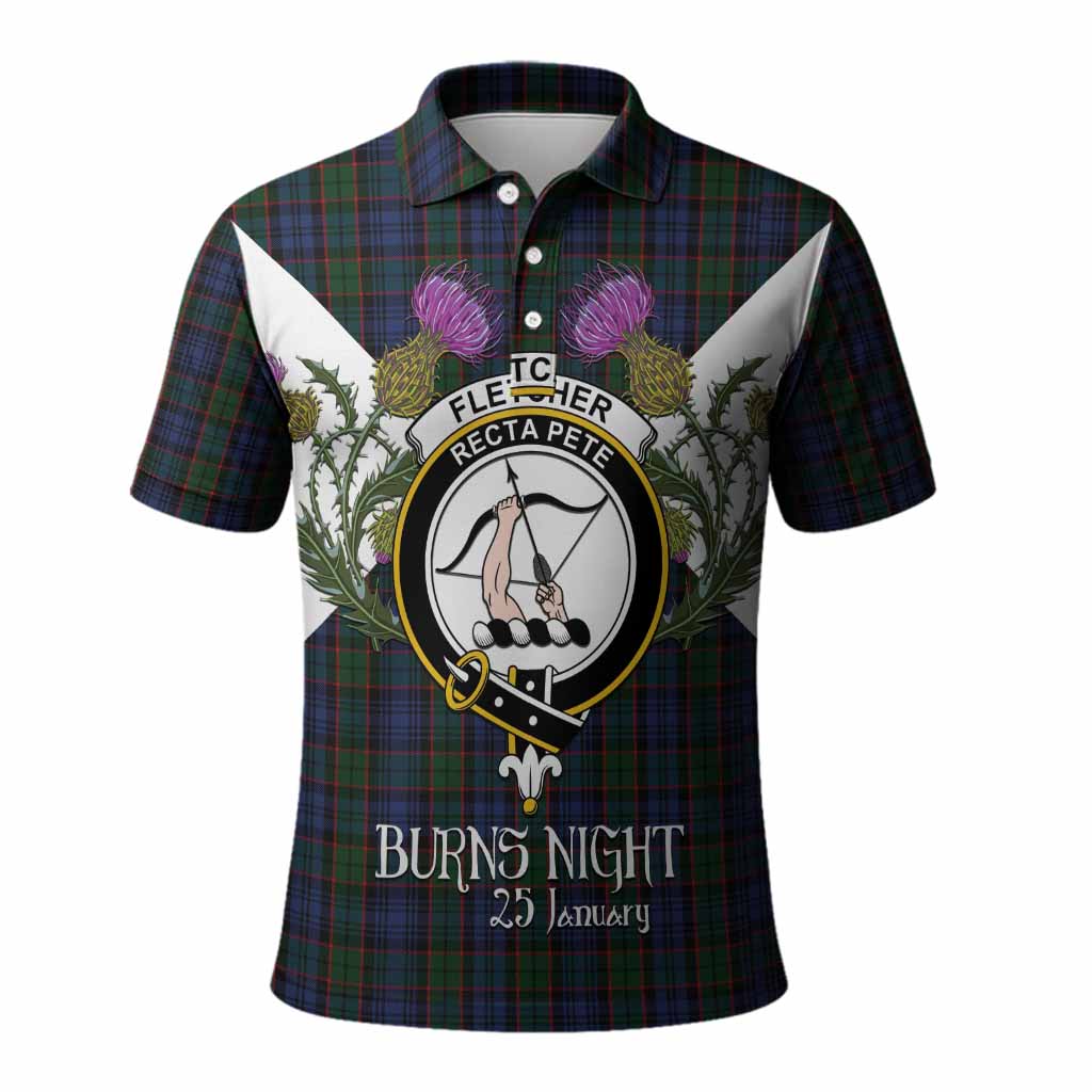 Fletcher Tartan Family Crest Polo Shirt Scottish Burns Night Thistle Floral