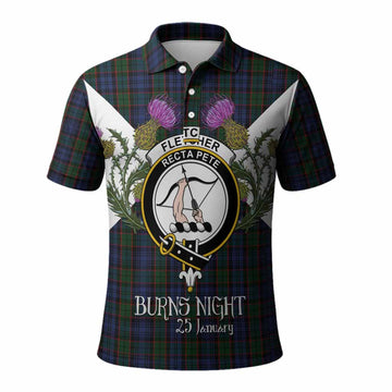 Fletcher Tartan Family Crest Polo Shirt Scottish Burns Night Thistle Floral