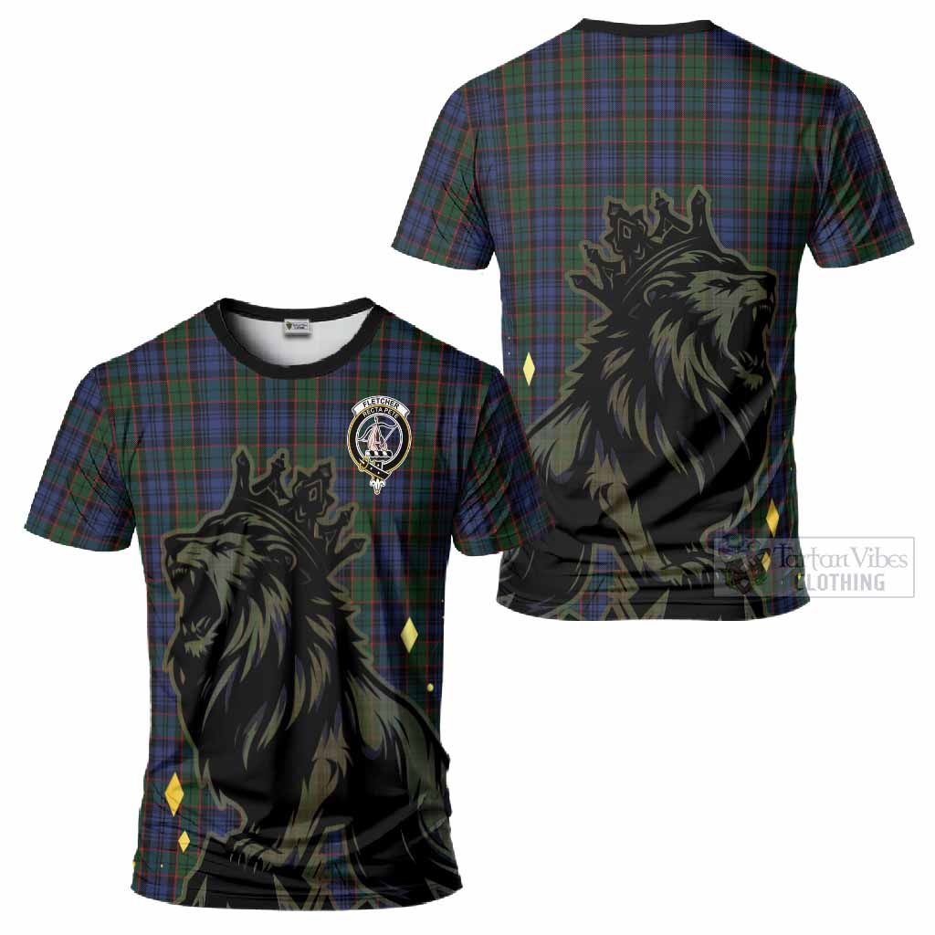 Fletcher Tartan Family Crest T-Shirt Crowned Lion Roaring