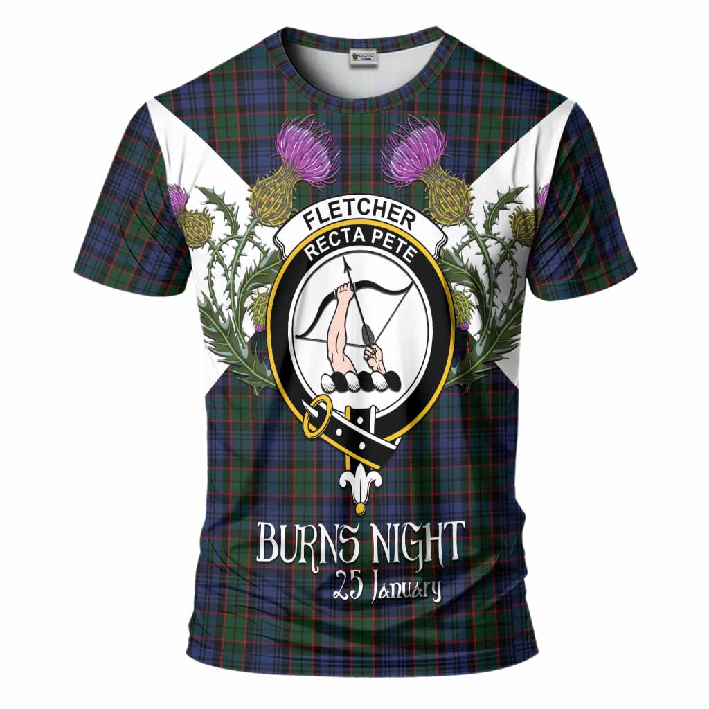 Fletcher Tartan Family Crest T-Shirt Scottish Burns Night Thistle Floral