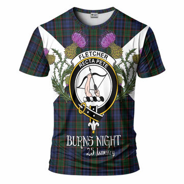 Fletcher Tartan Family Crest T-Shirt Scottish Burns Night Thistle Floral