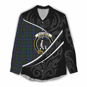 Fletcher Tartan Family Crest Women Casual Shirt Celtic Scottish Thistle Floral