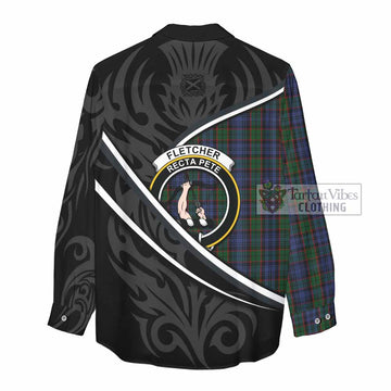 Fletcher Tartan Family Crest Women Casual Shirt Celtic Scottish Thistle Floral