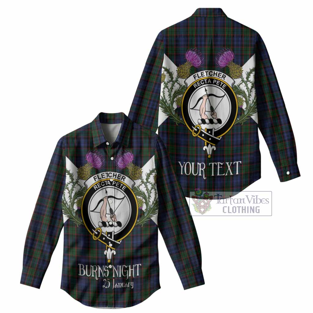 Fletcher Tartan Family Crest Women Casual Shirt Scottish Burns Night Thistle Floral