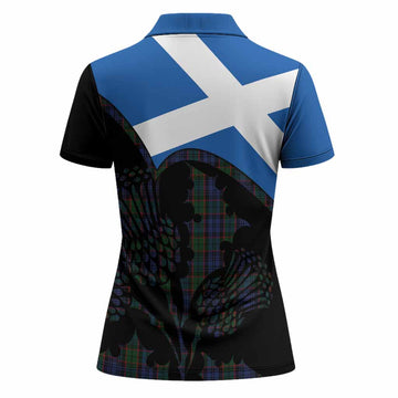 Fletcher Tartan Family Crest Women Polo Shirt Scotland Thistle Floral Flag Style