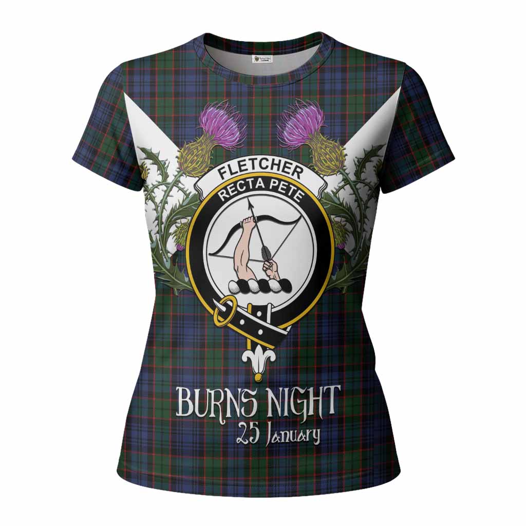 Fletcher Tartan Family Crest Women T shirt Scottish Burns Night Thistle Floral