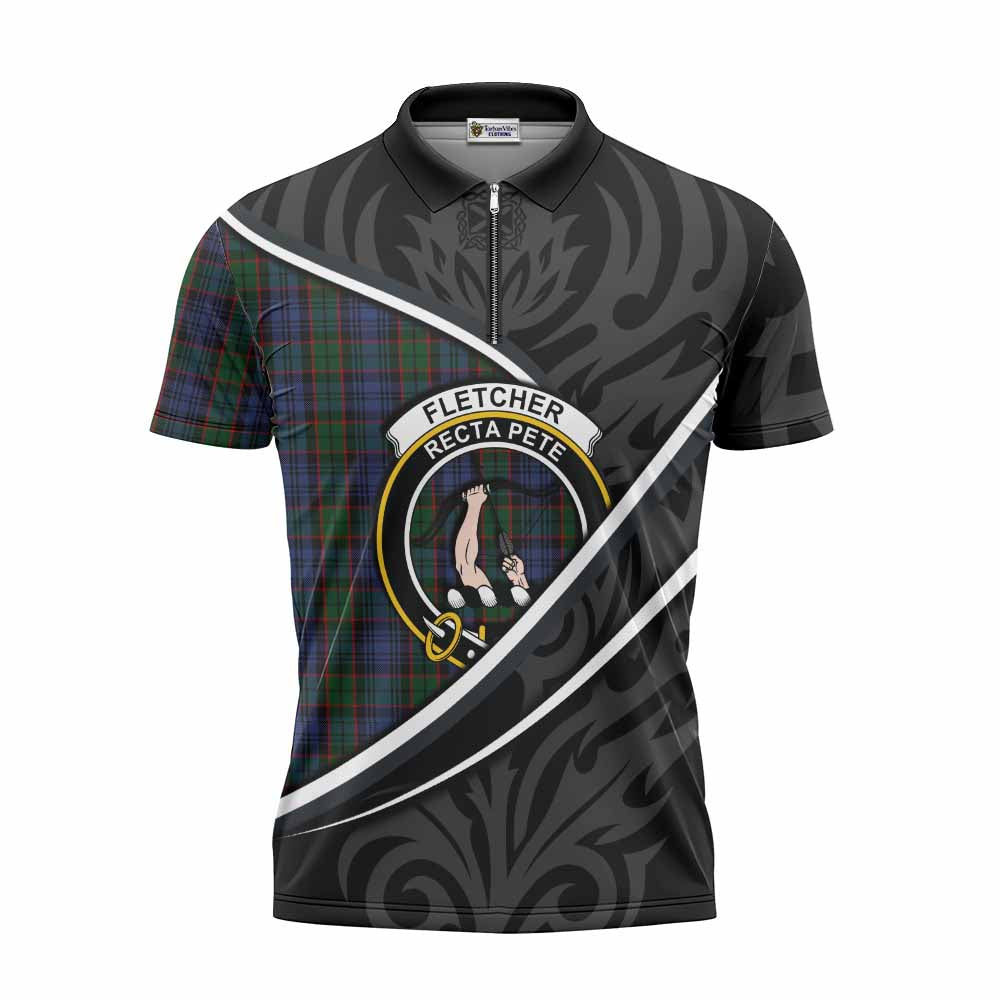 Fletcher Tartan Family Crest Zipper Polo Shirt Celtic Scottish Thistle Floral - Tartan Vibes Clothing