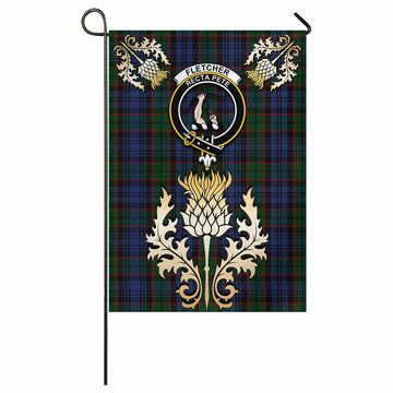 Fletcher Tartan Garden Flag with Golden Regal Scottish Thistle Emblem