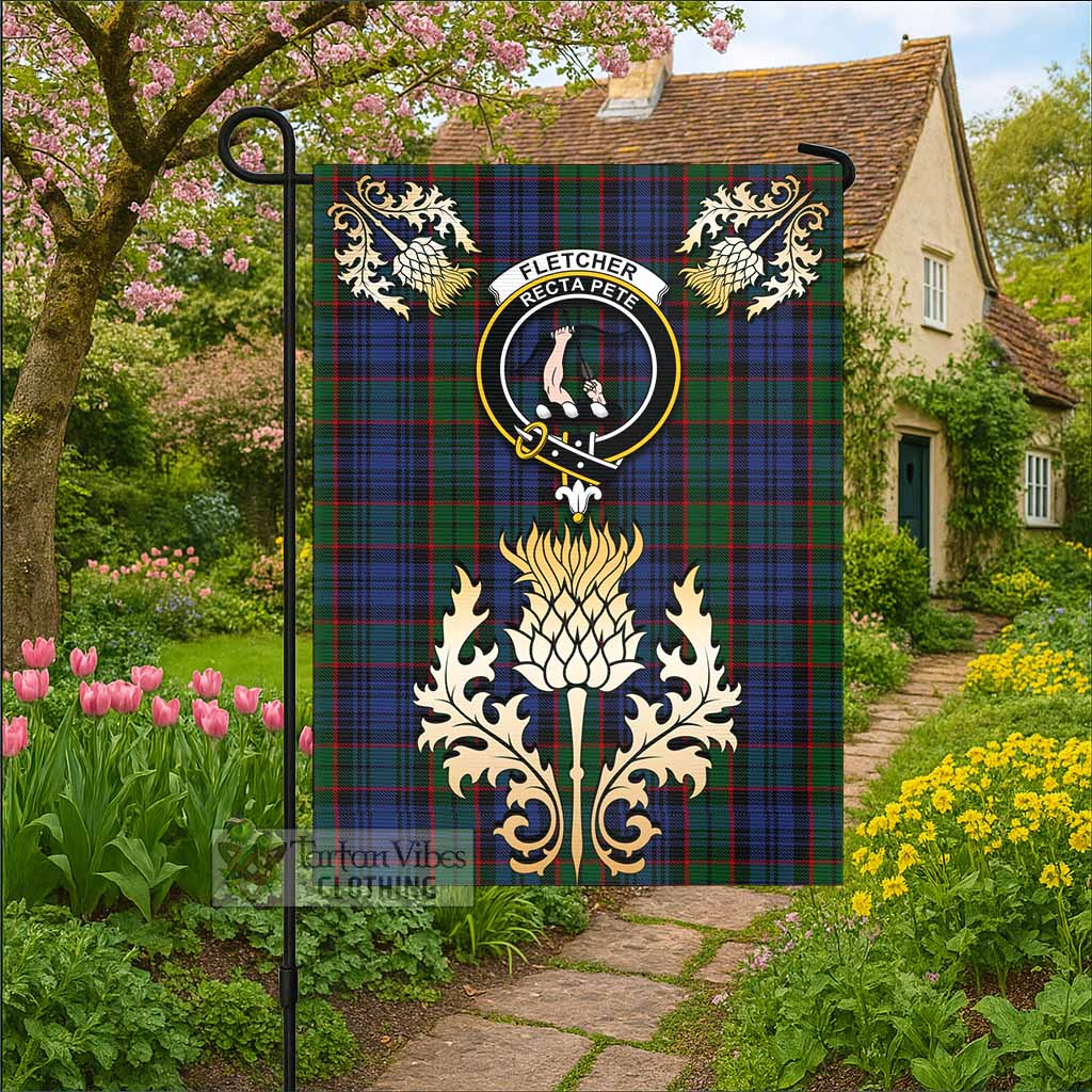 Fletcher Tartan Garden Flag with Golden Regal Scottish Thistle Emblem - Tartan Vibes Clothing