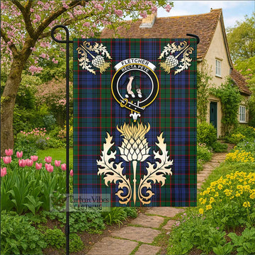 Fletcher Tartan Garden Flag with Golden Regal Scottish Thistle Emblem