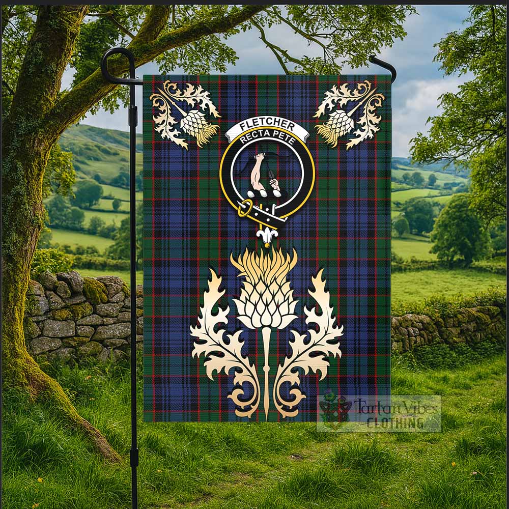 Fletcher Tartan Garden Flag with Golden Regal Scottish Thistle Emblem - Tartan Vibes Clothing