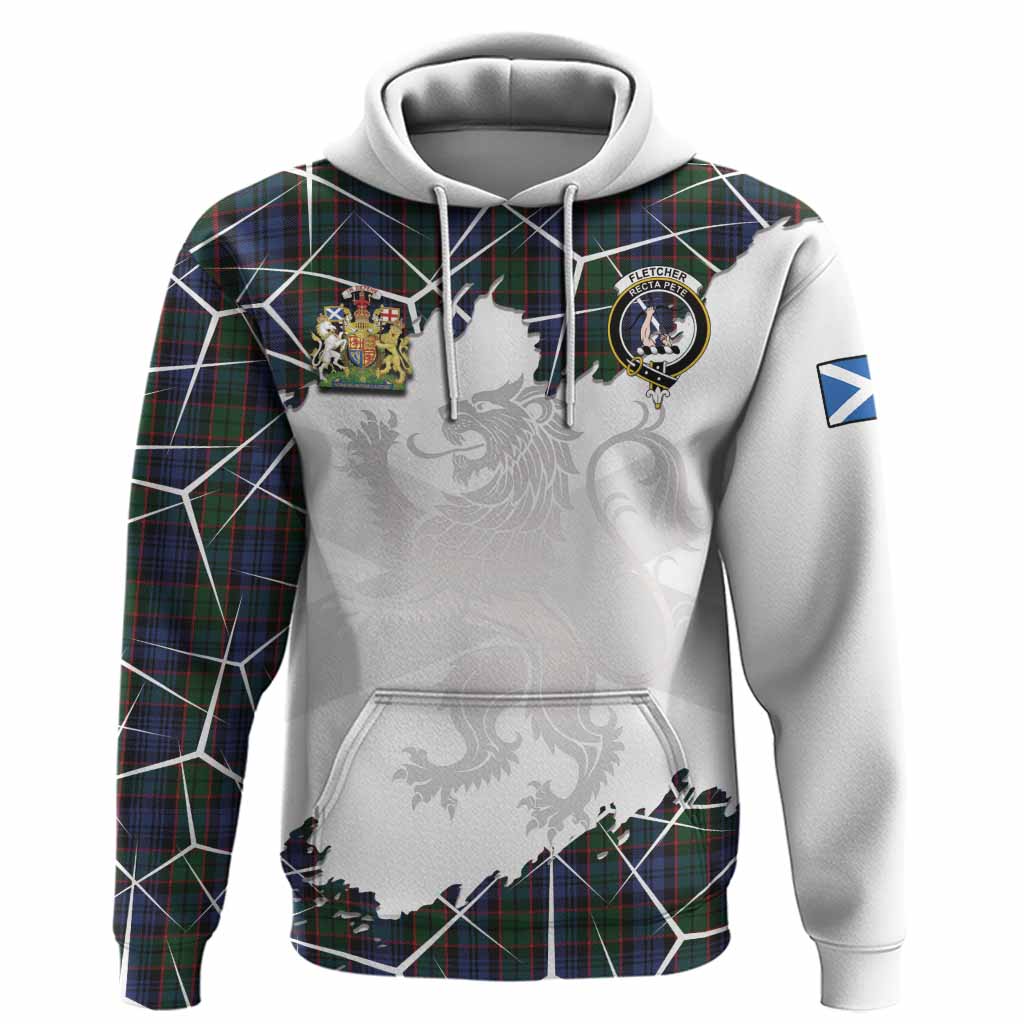 Fletcher Tartan Hoodie with Family Crest and Lion Rampant Grunge Style