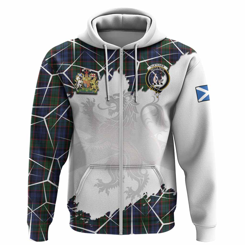 Fletcher Tartan Hoodie with Family Crest and Lion Rampant Grunge Style