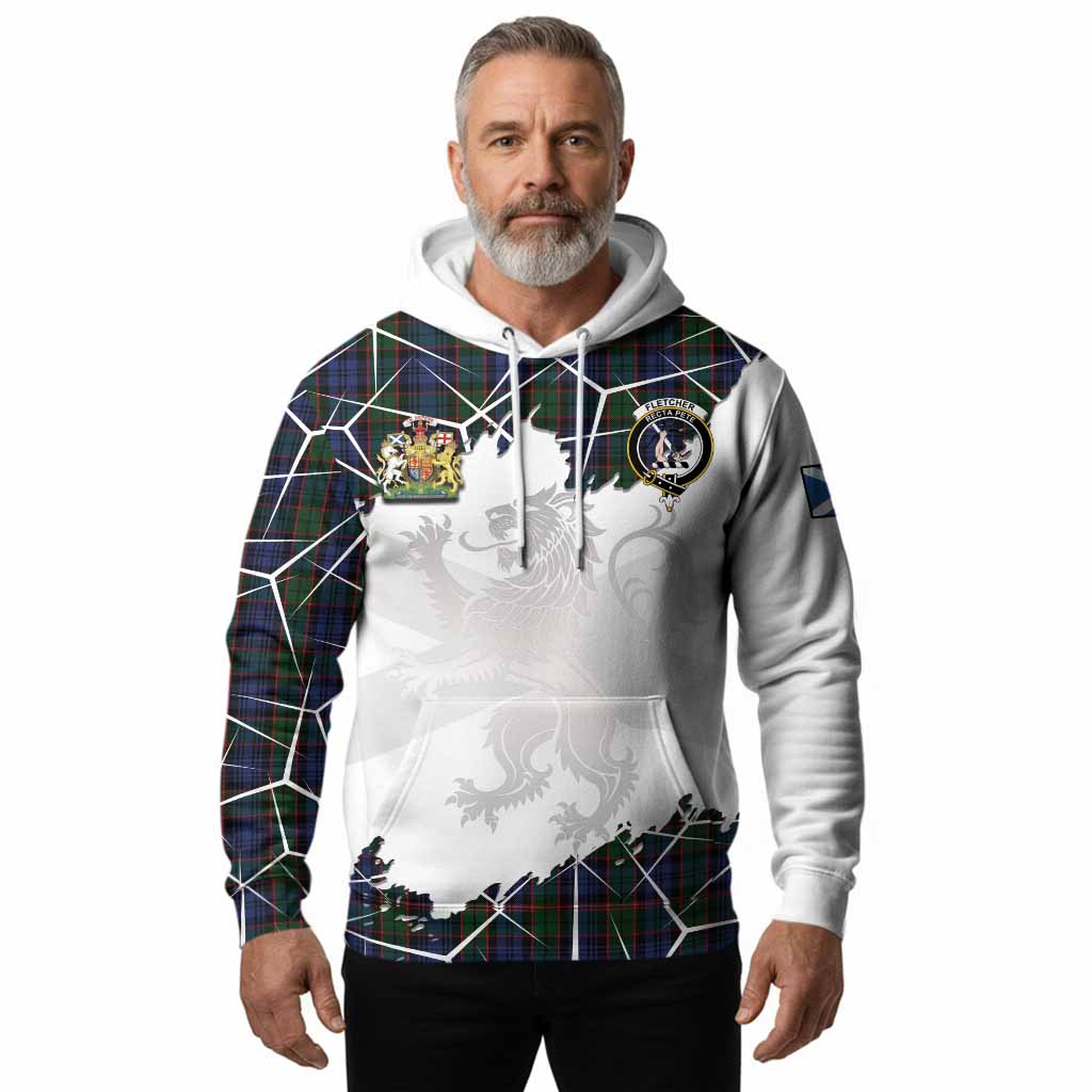 Fletcher Tartan Hoodie with Family Crest and Lion Rampant Grunge Style