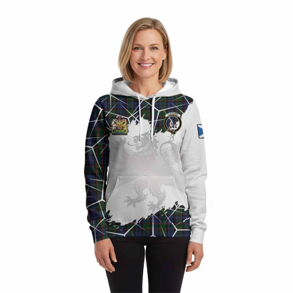 Fletcher Tartan Hoodie with Family Crest and Lion Rampant Grunge Style