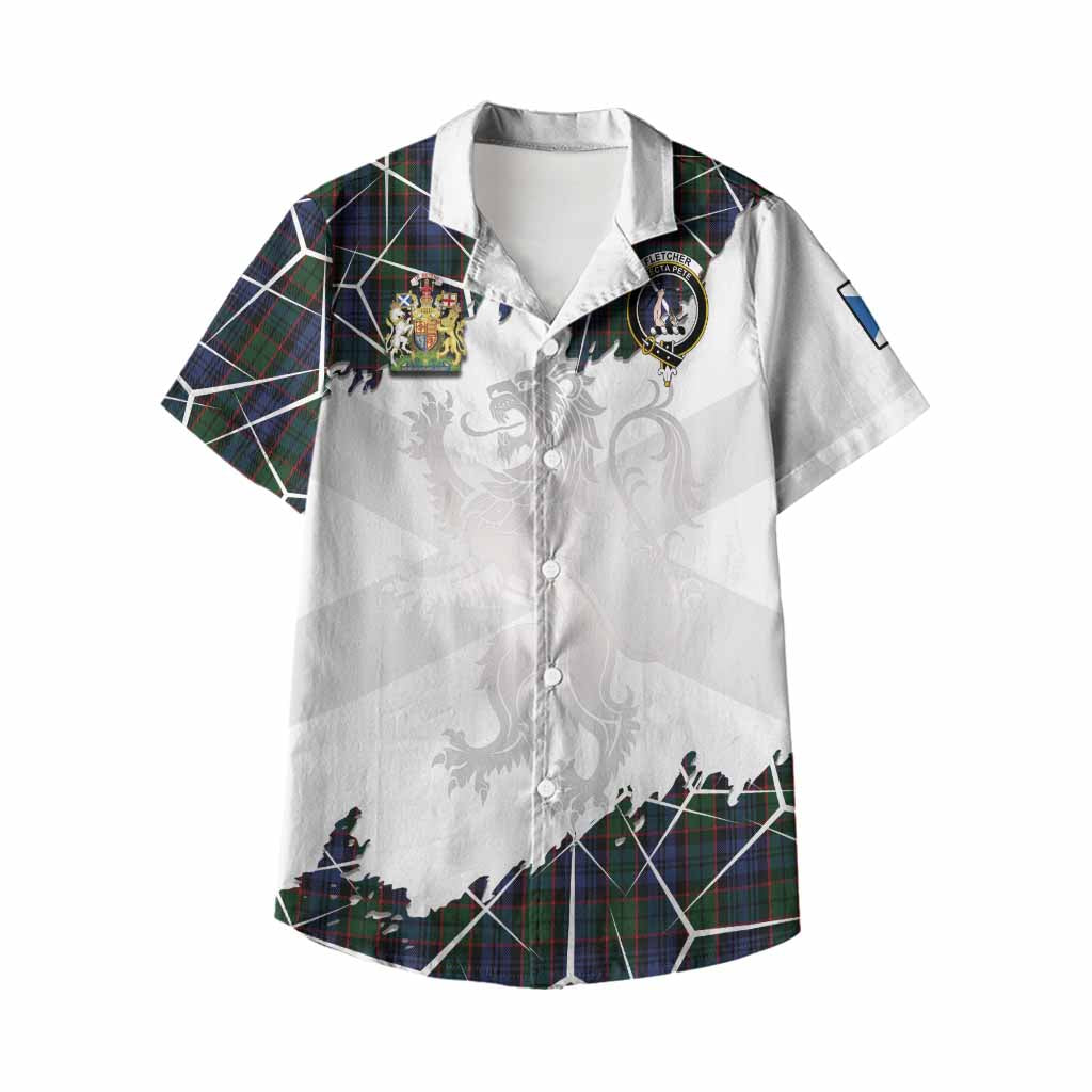 Fletcher Tartan Kid Hawaiian Shirt with Family Crest and Lion Rampant Grunge Style