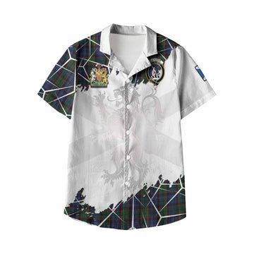 Fletcher Tartan Kid Hawaiian Shirt with Family Crest and Lion Rampant Grunge Style
