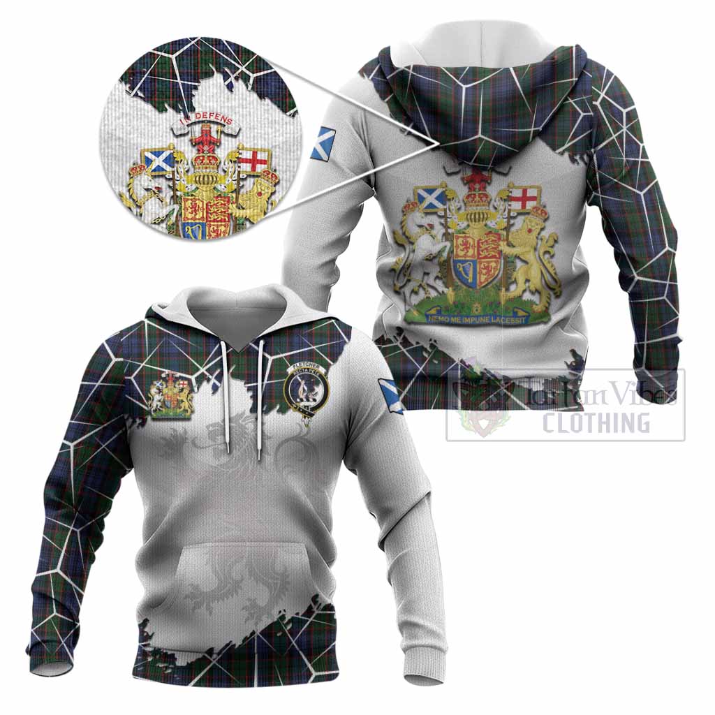 Fletcher Tartan Knitted Hoodie with Family Crest and Lion Rampant Grunge Style