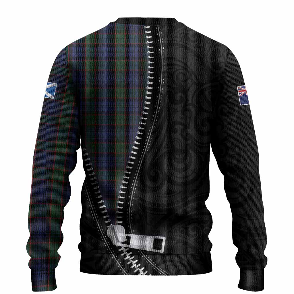Fletcher Tartan Knitted Sweater New Zealand Pattern Unique Zipper Stylized