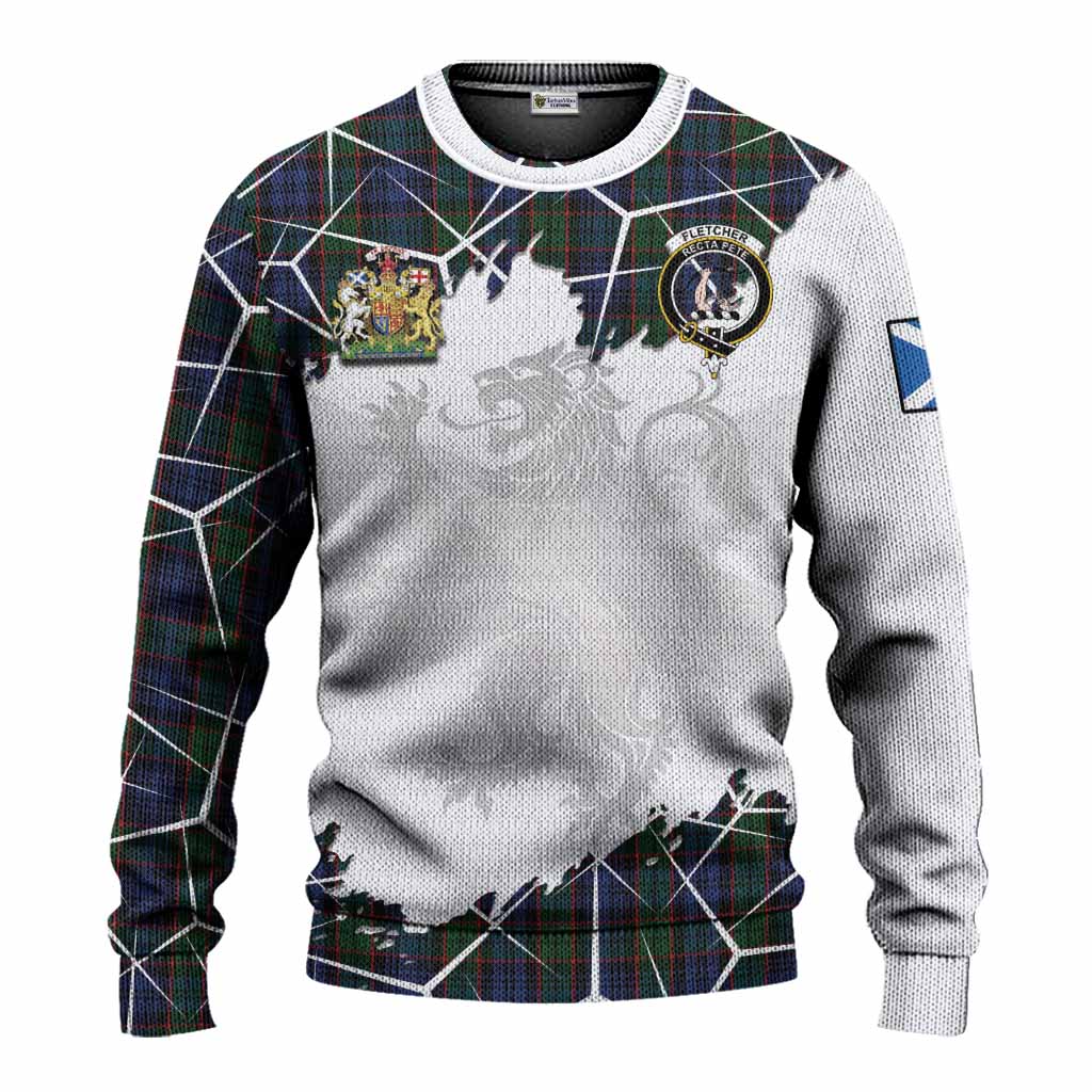 Fletcher Tartan Knitted Sweater with Family Crest and Lion Rampant Grunge Style