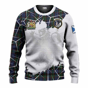 Fletcher Tartan Knitted Sweater with Family Crest and Lion Rampant Grunge Style