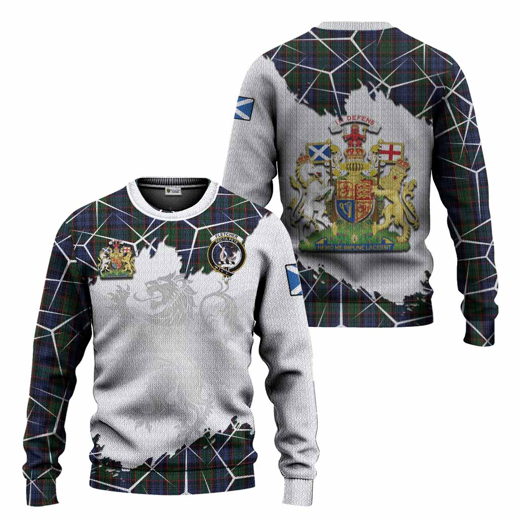 Fletcher Tartan Knitted Sweater with Family Crest and Lion Rampant Grunge Style