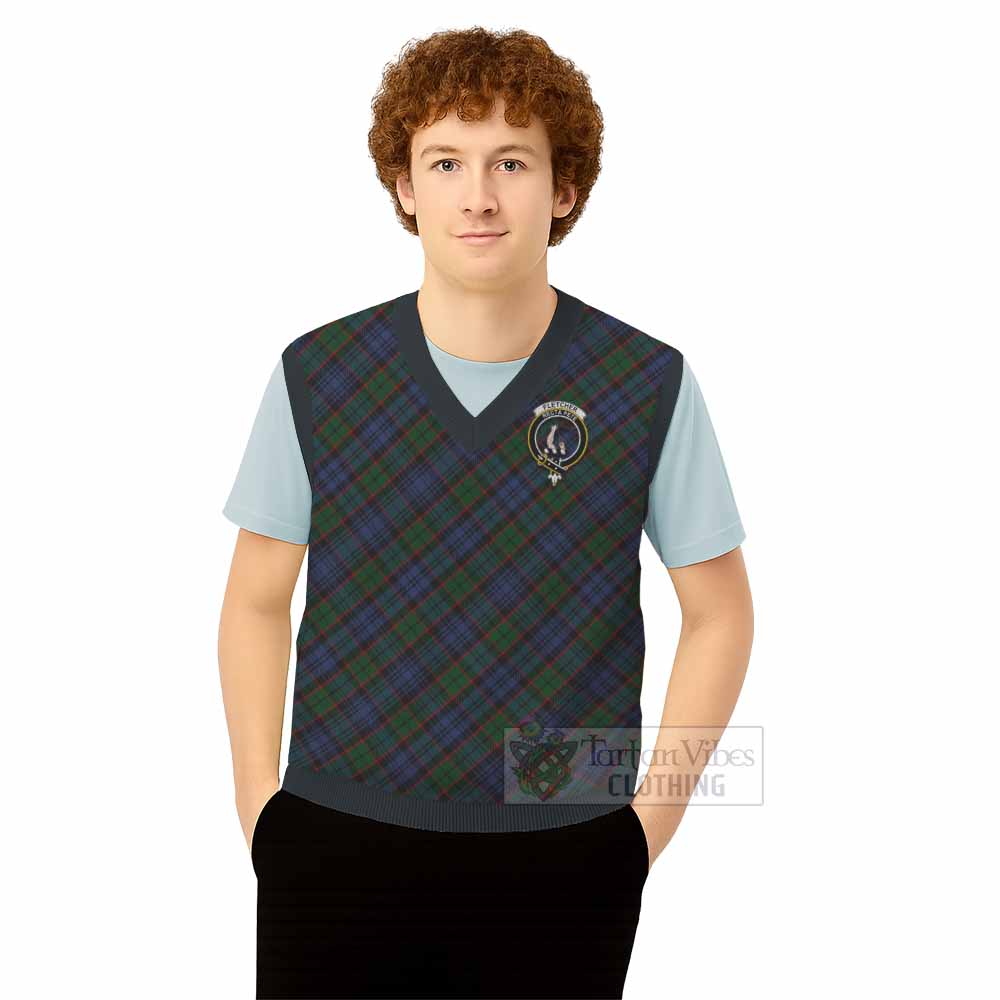 Fletcher Tartan Knitted V-Neck Vest with Family Crest Cross Style