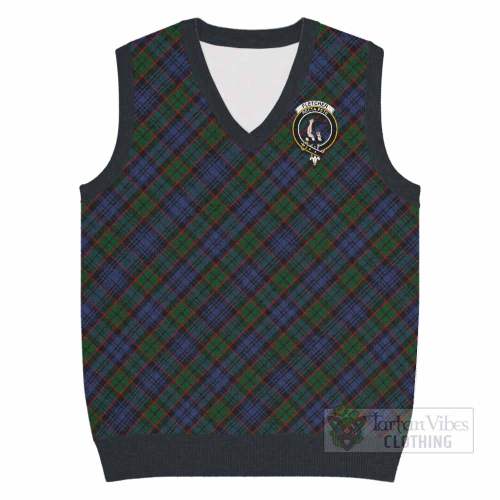 Fletcher Tartan Knitted V-Neck Vest with Family Crest Cross Style