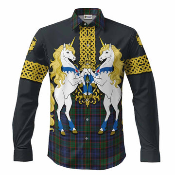 Fletcher Tartan Long Sleeve Button Shirts Unicorn Celtic Knot And Thistle Emblem