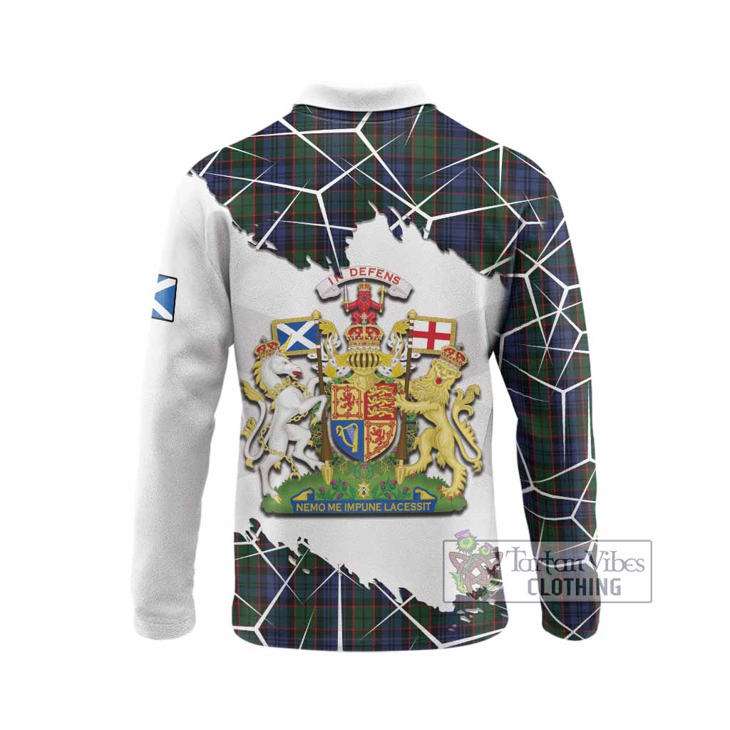 Fletcher Tartan Long Sleeve Polo Shirt with Family Crest and Lion Rampant Grunge Style