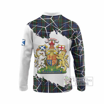 Fletcher Tartan Long Sleeve Polo Shirt with Family Crest and Lion Rampant Grunge Style