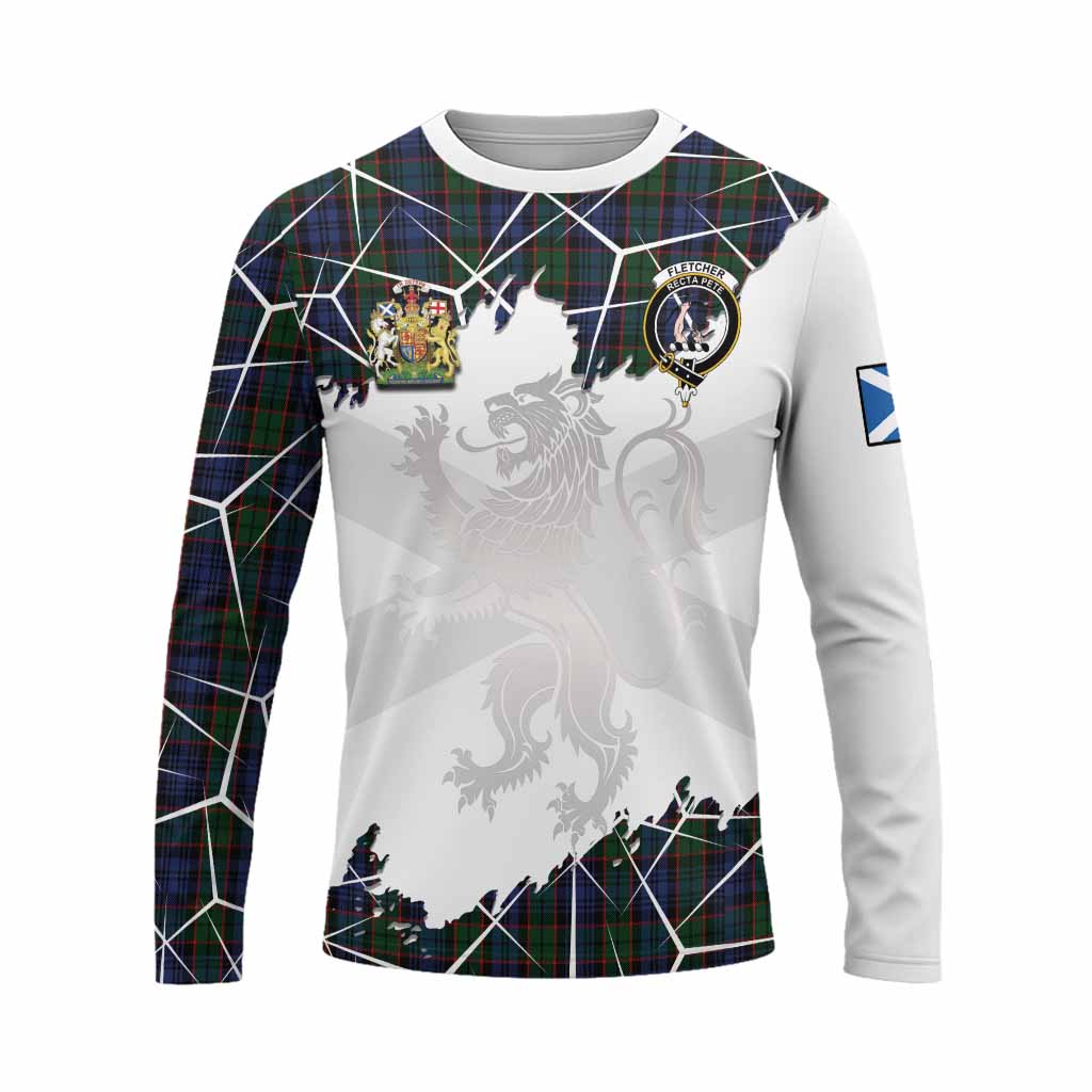Fletcher Tartan Long Sleeve T-Shirt with Family Crest and Lion Rampant Grunge Style