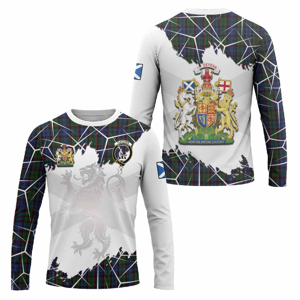 Fletcher Tartan Long Sleeve T-Shirt with Family Crest and Lion Rampant Grunge Style