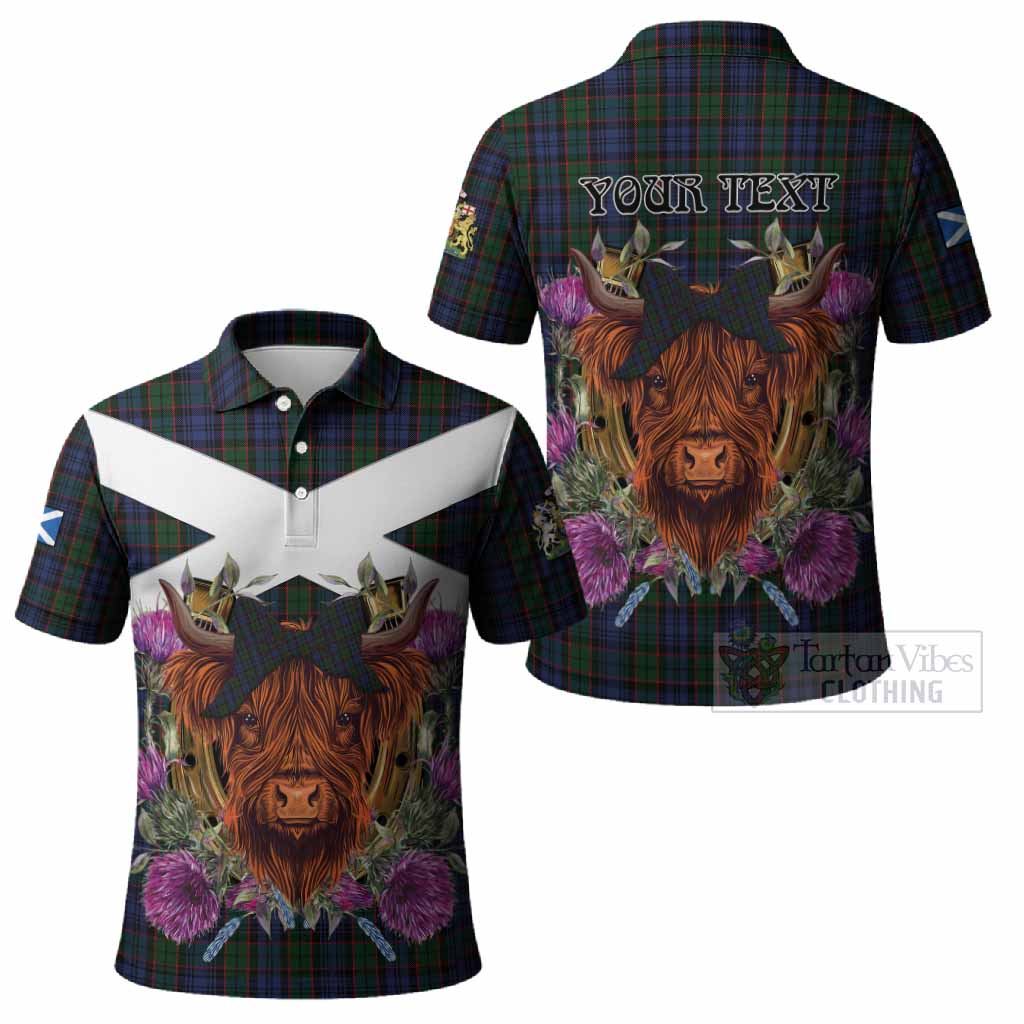 Fletcher Tartan Polo Shirt Scottish Thistle Heilan Coo