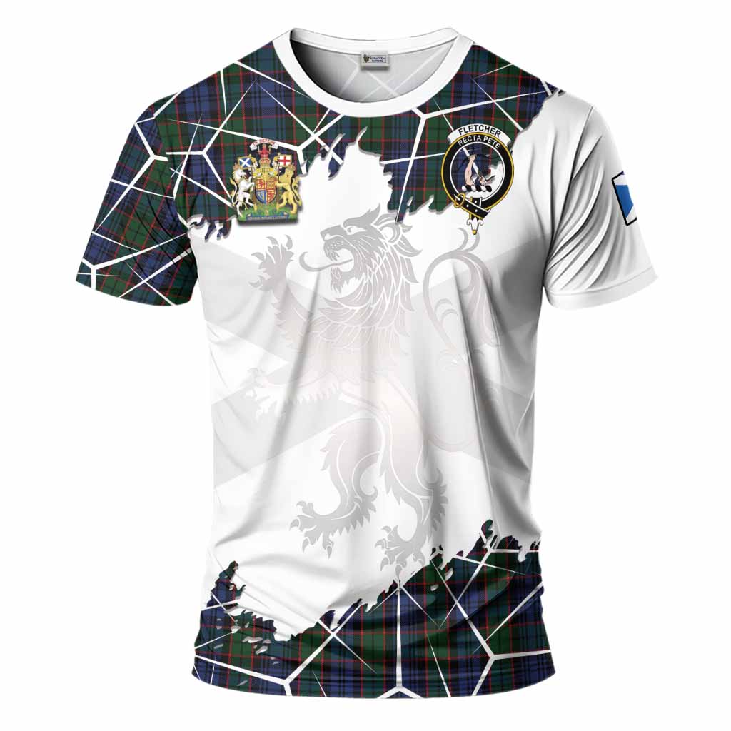 Fletcher Tartan T-Shirt with Family Crest and Lion Rampant Grunge Style