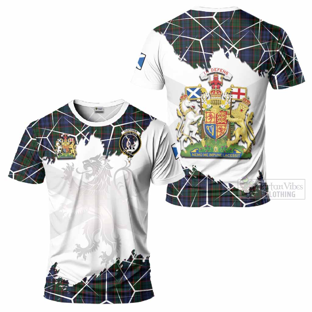 Fletcher Tartan T-Shirt with Family Crest and Lion Rampant Grunge Style