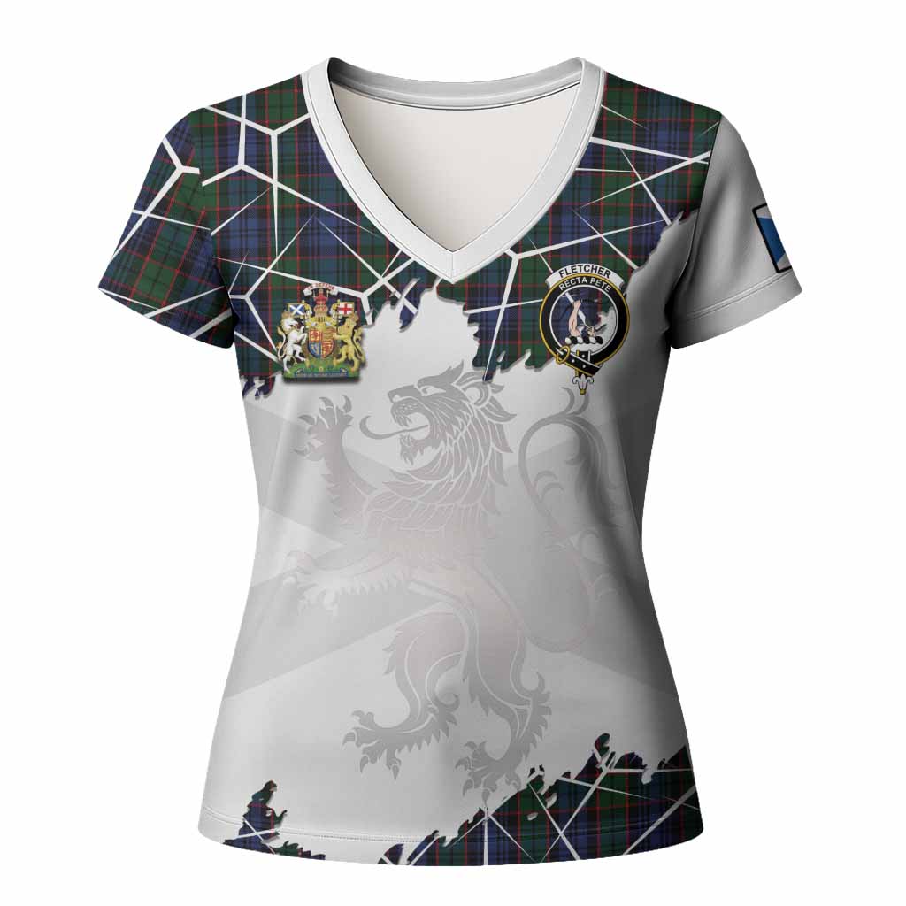Fletcher Tartan Women T shirt with Family Crest and Lion Rampant Grunge Style