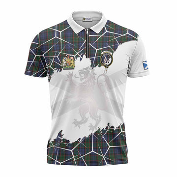 Fletcher Tartan Zipper Polo Shirt with Family Crest and Lion Rampant Grunge Style