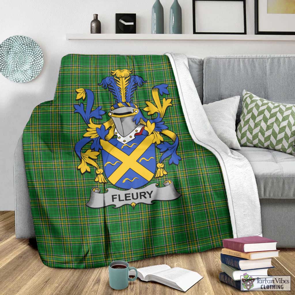 Tartan Vibes Clothing Fleury Irish Clan Tartan Blanket with Coat of Arms