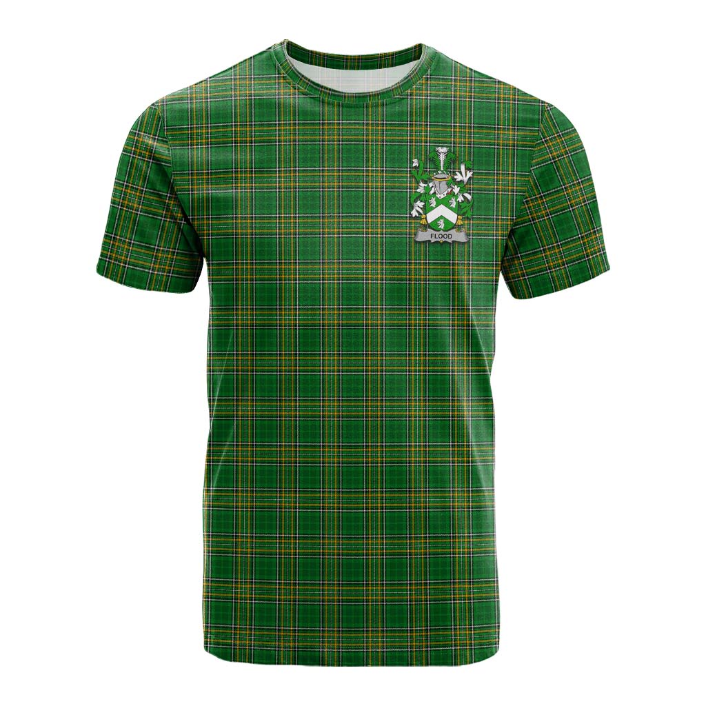 Tartan Vibes Clothing Flood Irish Clan Tartan Cotton T-shirt with Coat of Arms