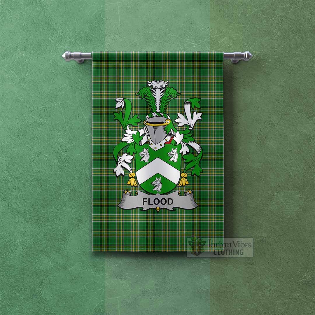 Tartan Vibes Clothing Flood Irish Clan Tartan Gonfalon, Tartan Banner with Coat of Arms