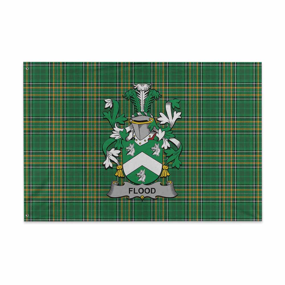 Tartan Vibes Clothing Flood Irish Clan Tartan House Flag with Coat of Arms
