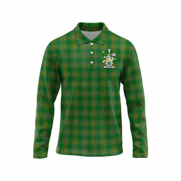 Flower Irish Clan Tartan Long Sleeve Polo Shirt with Coat of Arms Unisex - Tartan Vibes Clothing