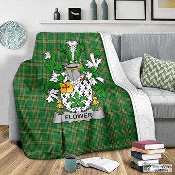 Tartan Vibes Clothing Flower Irish Clan Tartan Blanket with Coat of Arms