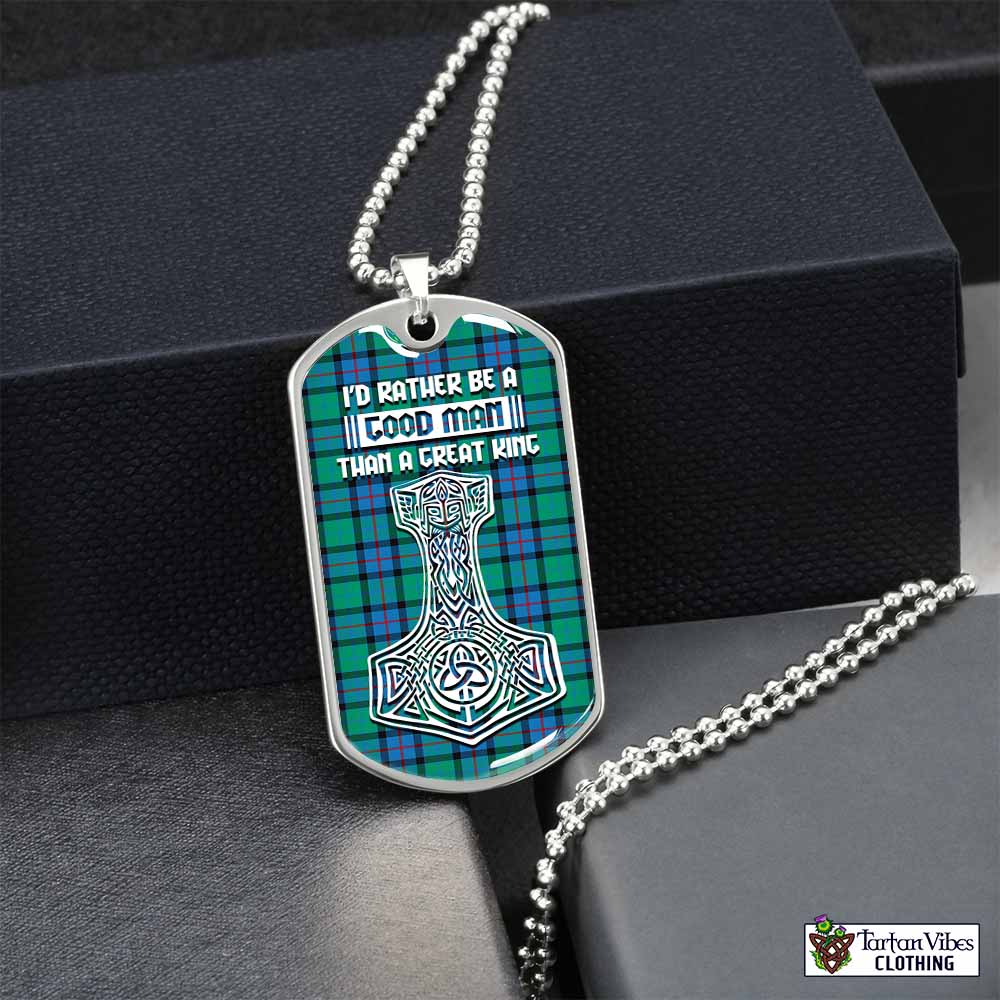 Tartan Vibes Clothing Flower Of Scotland Tartan Dog Tag Necklace Viking Mjolnir Style