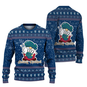 Flower Of Scotland Clan Christmas Family Ugly Sweater with Funny Gnome Playing Bagpipes