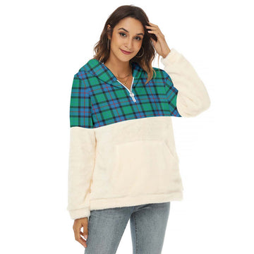 Flower Of Scotland Tartan Half Style Women's Borg Fleece Hoodie with Half Zip
