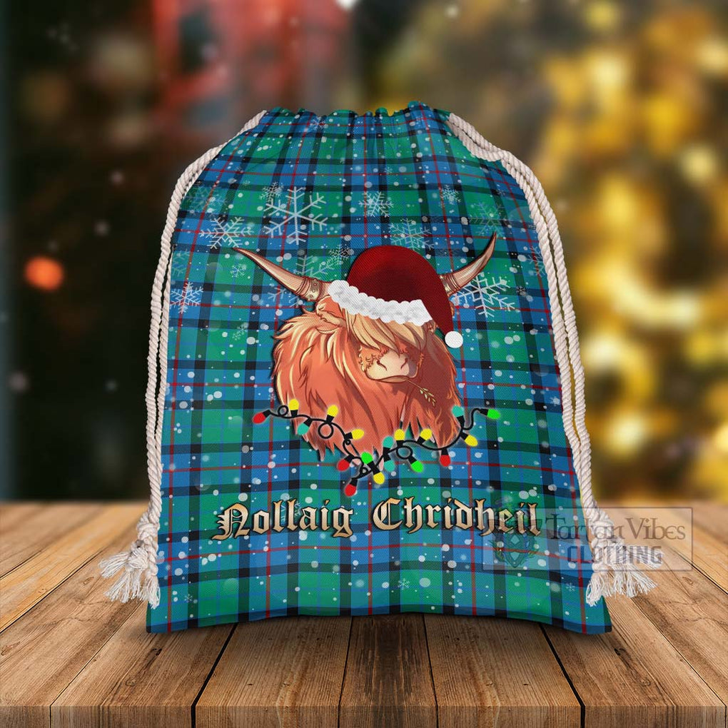 Tartan Vibes Clothing Flower Of Scotland Tartan Christmas Santa's Bag with Highland Cow